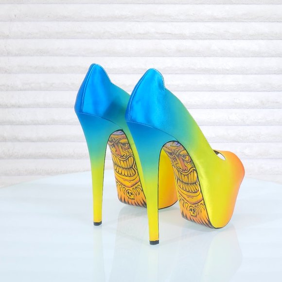 Tiki Gaga Colorful Satin Upper Open Toe Graphic Print Sole Platform Shoes - Picture 10 of 14